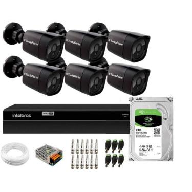 Imagem de Kit 6 Câmeras Segurança Black Full Hd 1080p Infra 20m Dvr Intelbras Mh
