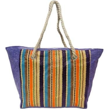Imagem de Bolsa de Praia Roxa Colorida Feminina Listrada Alça Verão Piscina Merc