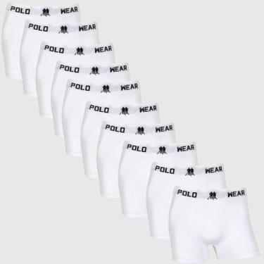 Imagem de Kit10 Cueca Masculina Boxer Polo Wear Microfibra Confortável, Branco, 