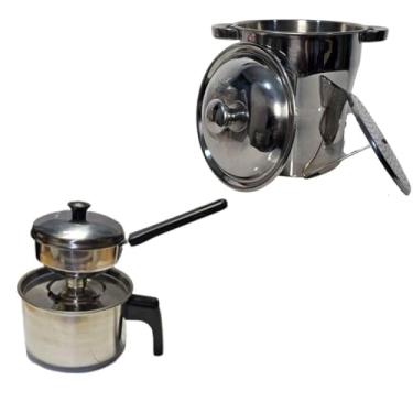 Imagem de Kit de Cuscuzeira Útil Bazar 2.5L Aço Inox Família e Individual Fogão Indução Elétrico ou Gás