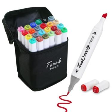 Imagem de Canetinhas Coloridas Ponta Dupla 24 Cores Caneta Marcadora - Marcador Profissional Com Estojo MULTINIXIA