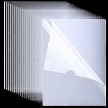 Imagem de Pacote com 50 pastas transparentes para documentos, pastas de plástico, mangas de plástico tipo L transparentes para papel tamanho carta A4, ideal para escola e material de escritório