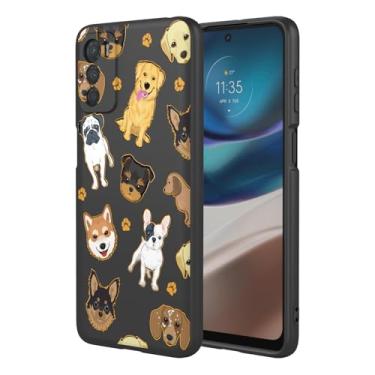 Imagem de HTXWXJC Capa de telefone para Moto G42, Motorola G42 XT2233-2 capa à prova de choque flexível bumper TPU capa macia padrão cão capa de telefone para Motorola Moto G42 cachorro preto