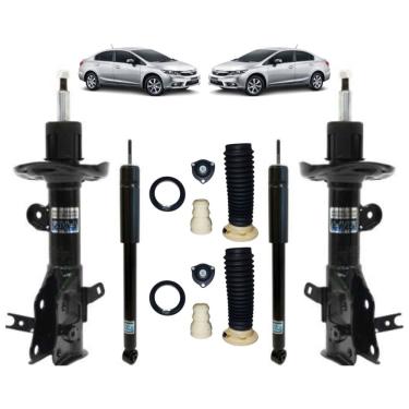 Imagem de 2 Pares Amortecedor Civic 2.0 2012 A 2016 Nakata Dianteiro/Traseiro Pressurizado + Kit Batente