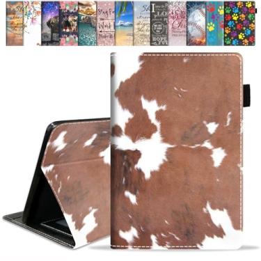 Imagem de FVAENDHIO Capa para tablet Amazon Kindle Fire HD 10 (9ª/7ª geração, versão 2019/2017) - Capa de couro PU premium com ativação automática para tablet Fire de 10,1 polegadas - estampa de vaca marrom