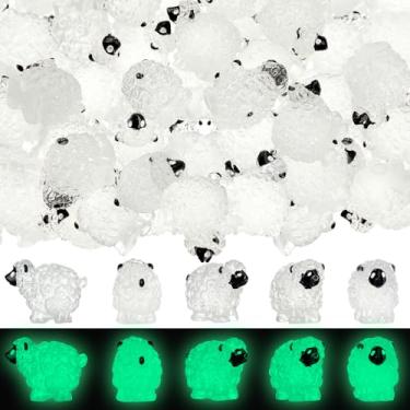 Imagem de Suzile 50 peças estatuetas de ovelhas em miniatura mini figura de ovelha branca estátua de ovelha fofa paisagem fada pequena resina ovelha decoração para jardim interno e externo enfeite de bolo