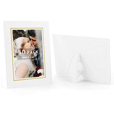 Imagem de Golden State Art Pacote com 50, 4X6 Molduras de Papel com Cavalete, Cartões de Moldura de Papel para Fotos, Moldura de Papelão para Fotos Diy (Branco com Forro Dourado)