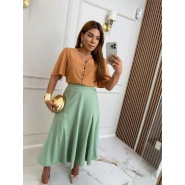 Imagem de Saia Midi Feminina Alfaiataria Evase Sensorial Com Bolso Elegante - CR