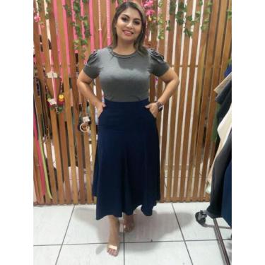 Imagem de Saia Midi Feminina Alfaiataria Evase Sensorial Com Bolso Elegante - CR