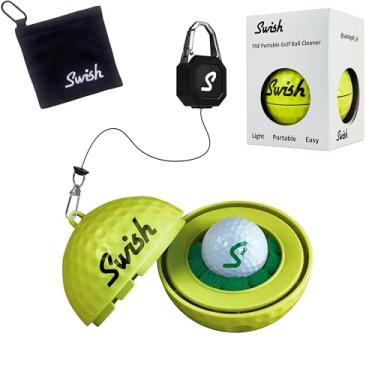 Imagem de Tharos Distribution Limpador de bola de golfe portátil Swish para bolsa de golfe ou carrinho - Melhores acessórios de golfe - Presentes (amarelo neon)