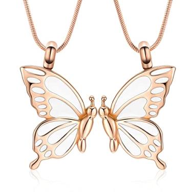 Imagem de Minicremation Pacote com 2 joias de cremação de borboletas para cinzas, urna de borboleta, colar com pingente de lembrança para amantes/irmãs, Metal, não