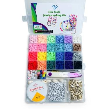 Imagem de Kit de fabricação de pulseiras e joias de 24 cores. Bonito, plano, contas espaçadoras e fio elástico. Ótima criatividade para joias para crianças e adultos.