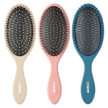 Imagem de Conair Escova de cabelo desembaraçadora pacote com 3 - para cabelos molhados e secos - escova de cabelo cacheada - escovas de cabelo para mulheres - bege, azul-marinho, coral