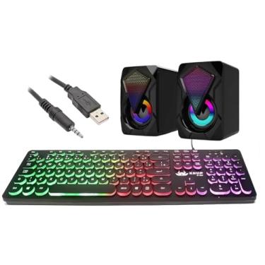 Imagem de Teclado Gamer Impermeavel Tipo Chocolate e Caixa de Som Para Pc Notebook Consoles