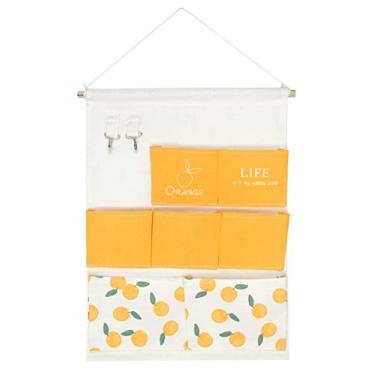 Imagem de KINGREE Bolsa de armazenamento suspensa com 7 bolsos e 2 pothook, organizador de porta de parede à prova d'água para armário de banheiro do quarto (laranjas)