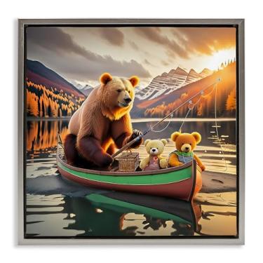 Imagem de Stupell Industries Urso e amigos no barco flutuador cinza tela emoldurada arte design de parede por Alina Georgescu, 25 x 25