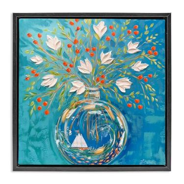 Imagem de Stupell Industries Vaso de flores de barco à vela preto flutuador em tela emoldurada design de arte de parede por Estelle Grengs, 25 x 25