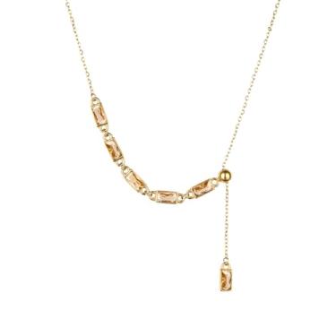 Imagem de TaYolnFaSo Colar em forma de Y em formato de esmeralda banhado a ouro 18 K com zircônia cúbica Y Lariat, joia de corte esmeralda, presente exclusivo para mulheres, Banhado a ouro, Zircônia cúbica