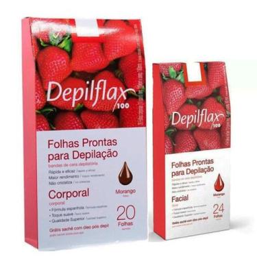 Imagem de Kit 20 Folhas de Cera Depilatória Corporal e 24 Folhas Facial Morango 