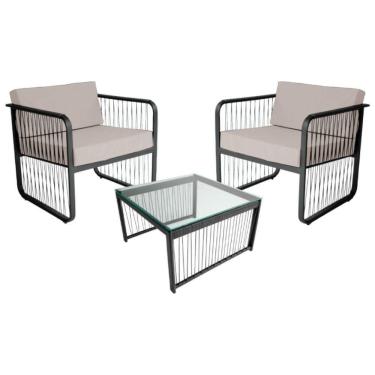 Imagem de Conjunto 2 Poltronas E Mesa Centro Fibra Sintética Santiago Preto-branco