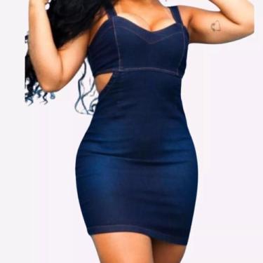 Imagem de Vestido Jeans Feminino Moda Lycra Curto Botões E Alcinha Estilo Verão 