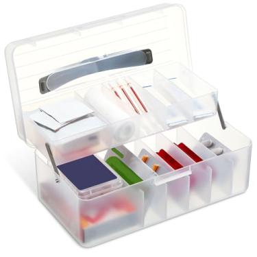 Imagem de Honeydak Organizador de armazenamento de bandagens de plástico transparente, 2 camadas, caixa de primeiros socorros, suporte de recipiente de medicamentos portátil vazio para armário de casa