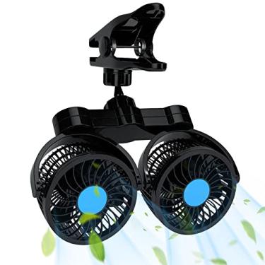 Imagem de Ventilador de carro 12V, ventilador de clipe de resfriamento de carro de cabeça dupla adequado para isqueiro de carro de 12 V CC, circulador de ar de resfriamento rotativo de 360° para banco traseiro