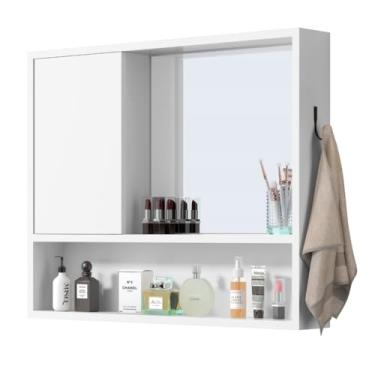 Imagem de Espelheira Armário Gabinete Penteadeira para Pia Banheiro com 1 Porta Nicho Prateleira(Branco)