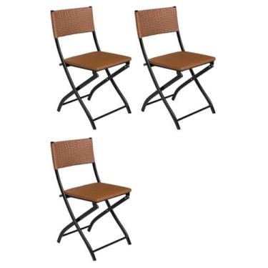 Imagem de Cadeira Dobravel Bar, Lanchonete Caramelo - Kit 3 Pc - LAURALAN MOVEIS