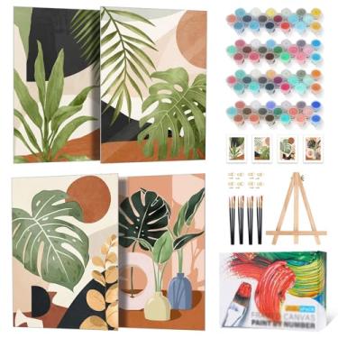 Imagem de Kit de pintura emoldurada por números para adultos iniciantes com cavalete de madeira, kits de pintura de plantas verdes por números com moldura, pintura simples acrílica DIY por números para presente