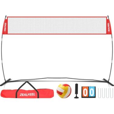 Imagem de ZEALFEEL Rede De Vôlei, Treinamento Vôlei 12 Pés Com Altura Ajustável, Prática Portátil Independente Para Exercícios Rebatidas Ou Saques, Redes Pop-Up Bolsa Transporte Quintal Ao Ar Livre