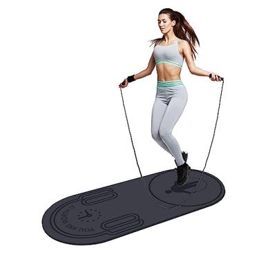 Imagem de LERYG Tapete de corda de pular de 8/20/30 mm tapete de exercícios fitness durável, antiderrapante, tapetes de treino com corda de pular e bolsa de transporte para piso de academia em casa em cinza