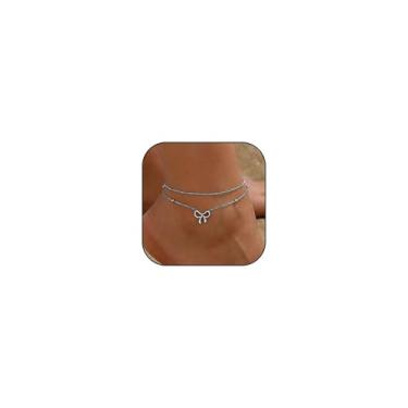Imagem de Tornozeleiras femininas de ouro banhado a ouro 14 k com laço banhado a ouro 14 quilates, corrente de tênis de zircônia cúbica, fofo, conjunto de tornozeleira com nó de strass, joia moderna para pés de