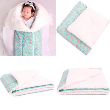 Imagem de Coberdrom Edredom com Sherpa para Bebê Floral azul 1 Peça - Amora Enxo
