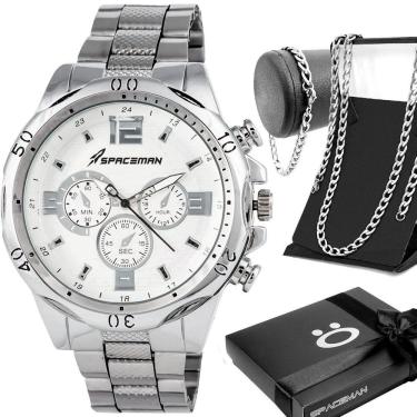 Imagem de Relogio Prata Aço Inox Masculino + Caixa + Cordao Qualidade