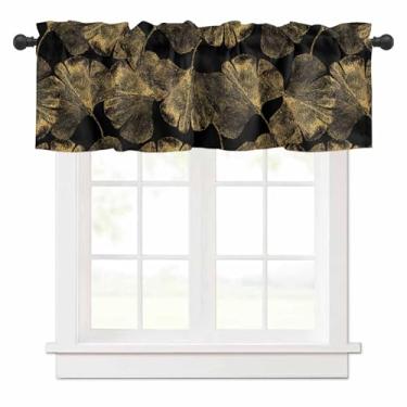 Imagem de Cortinas de folhas de ginkgo douradas para janelas, sanefas, folhas, plantas, pretas, cortinas curtas, bolso para varão, tratamento de janela, para cozinha, sala de estar, quarto, banheiro, café