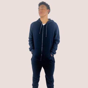 Imagem de Conjunto Moletom Liso Algodão Masculino Blusa Canguru Basico - Importa