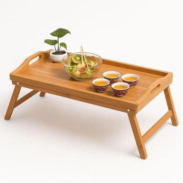 Imagem de Bandeja mesa dobravel notebook bambu apoio cafe da manha cama suporte 
