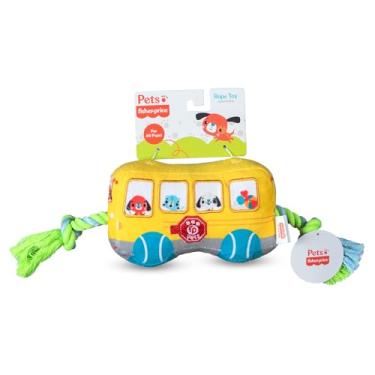 Imagem de Fisher-Price Para animais de estimação, brinquedo de corda de ônibus escolar para cães, brinquedo de puxão de cachorro com corda, brinquedo de pelúcia para cães com barulho, brinquedos de