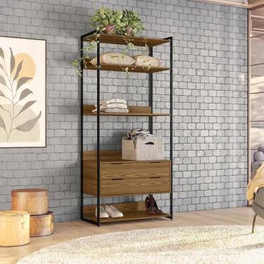 Imagem de Guarda-Roupa Closet Mital 2 GV Conhaque e Preto 89 cm - Mobly