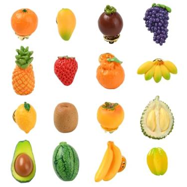 Imagem de Ornazy Broche de lapela com tema de fruta sintética colorido, 16 peças, misturado, uva, morango, limão, comida para decoração de roupas e mochilas, Sem Pedra Preciosa