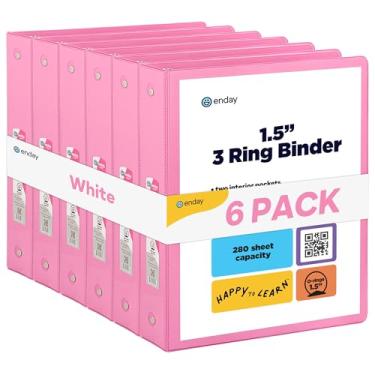 Imagem de Fichário rosa com 3 anéis, capa transparente de 3,8 cm com 2 bolsos internos, fichários coloridos de anéis redondos de 3,8 cm, também disponível em vermelho, azul, roxo, verde e cinza (6 peças)