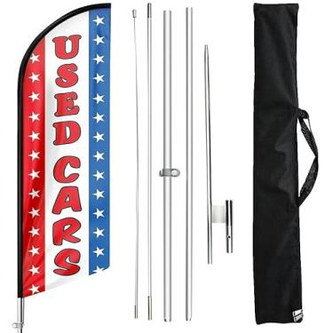 Imagem de FSFLAG Bandeiras de penas de venda de carros usados, 3,5 m em segunda mão Auto Dealer Swooper Flutter Flags Pole Kit com estaca no chão, bandeiras publicitárias para venda de carros usados
