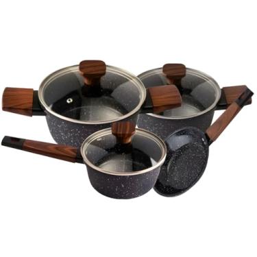 Imagem de Jogo de Panelas Caçarola Frigideira Com Tampa Antiaderente Revestimento Cerâmico Indução