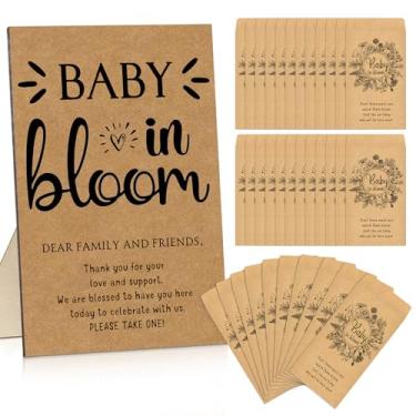 Imagem de Maitys 100 peças de pacotes de sementes de chá de bebê, lembrancinhas para convidados Baby in Bloom, placa de madeira, envelopes autoadesivos, decoração de armazenamento, sem sementes (flores