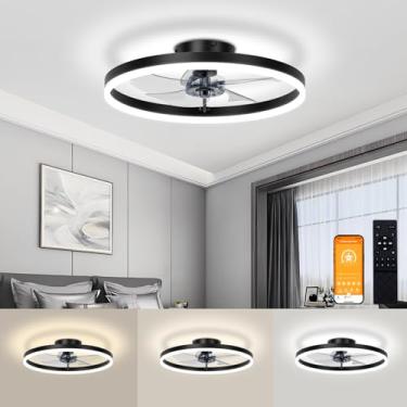 Imagem de VOLISUN Ventilador de teto de perfil baixo com luzes e controle remoto, ventiladores de teto sem lâmina de 39,9 cm com montagem embutida de luz, ventilador de LED moderno regulável 3000K-6500K
