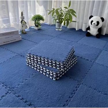 Imagem de 12 peças de azulejos de pelúcia interligados, tapete quadrado de retalhos, tapete de espuma macia para bebês, tapete antiderrapante - Ideias para sala de jogos, quarto, sala de aula, tapete de área de