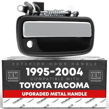 Imagem de Maçaneta de porta traseira externa, alça de metal atualizada com caixa de plástico - compatível com Toyota Tacoma 1995-2004 - maçaneta cromada, caixa preta - OEM 69240-35070