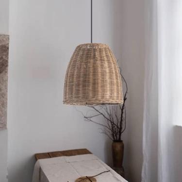 Imagem de Iluminação pendente de casa de fazenda 30 cm Rattan Woven Rustic Ceiling Wicker Pendant Luminária para cozinha ilha sala de jantar quarto foyer