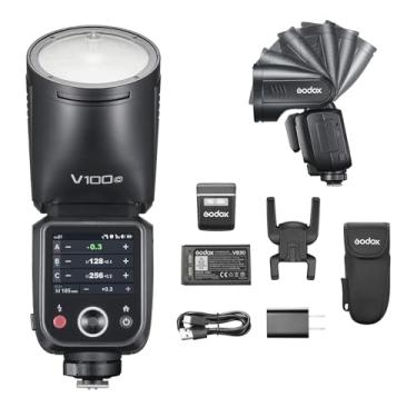 Imagem de GODOX V100 C TTL Flash de Câmera,Flash Speedlite de tela sensível ao toque de 100Ws,Obturador Global HSS 1/8000,Bateria de íons de lítio de 2980mAh,Carregamento Tipo C Compatível para Câmeras Canon
